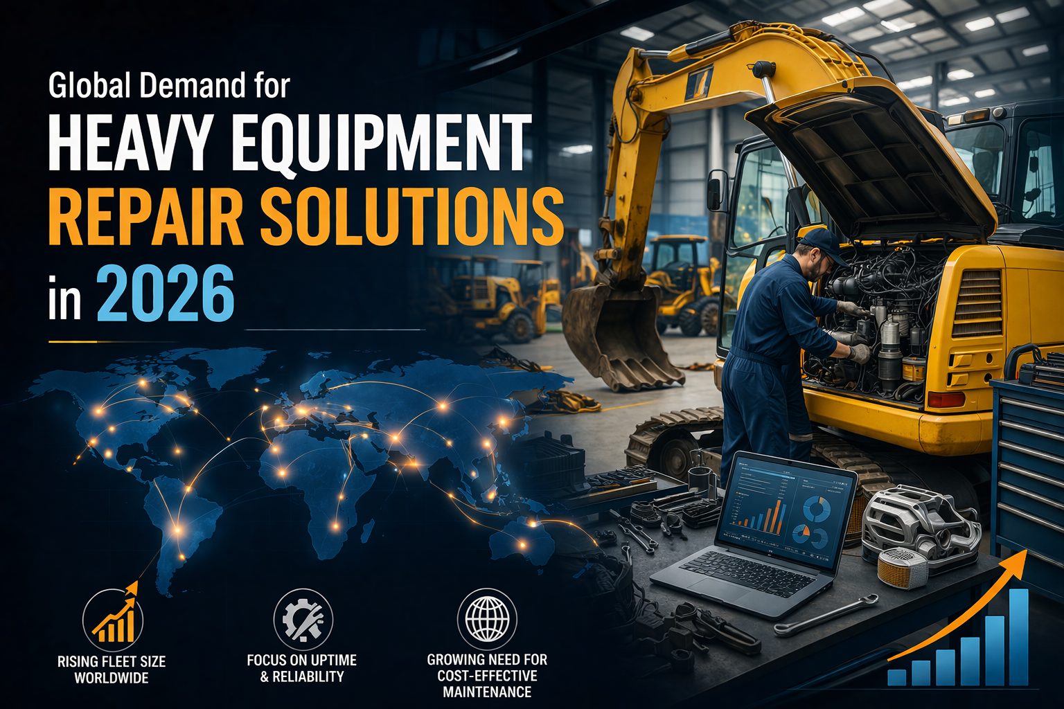 Global demand for heavy equipment repair solutions in 2026 showing market growth and industrial machinery maintenance