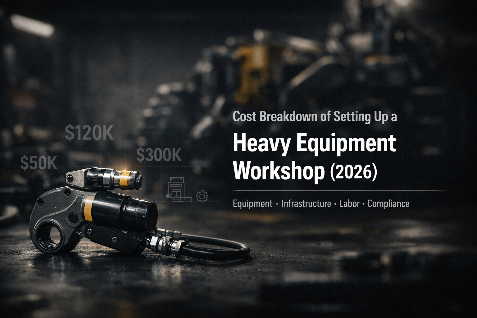cost breakdown of heavy equipment workshop setup with infrastructure tools and workforce